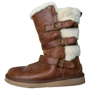 UGG Becket Boots 7 Mid-Calf Leather Shearling Fur Buckle Chestnut Brown