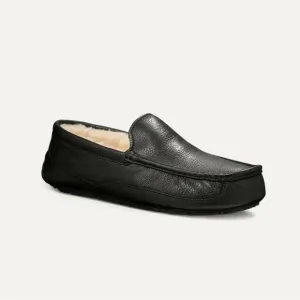 UGG Black Ascot Slipper Slip-On Loafers with Leather Finish