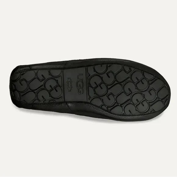UGG Black Ascot Slipper Slip-On Loafers with Leather Finish