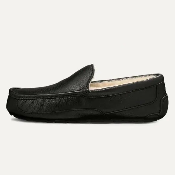 UGG Black Ascot Slipper Slip-On Loafers with Leather Finish