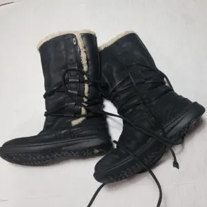 UGG Black Catalina Leather Sheepskin Lace-up Boots Size 7