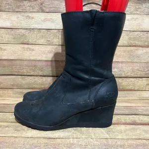 Ugg Black Leather Joely Waterproof Wedge Boots