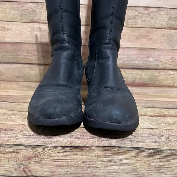 Ugg Black Leather Joely Waterproof Wedge Boots