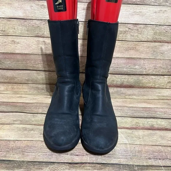 Ugg Black Leather Joely Waterproof Wedge Boots