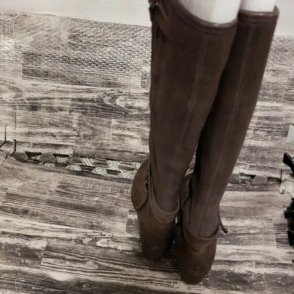 UGG BOOTS LESLEY SUEDE KNEE HIGH WEDGE WATERPROOF (1005266) WOMENS SIZE 6 BROWN