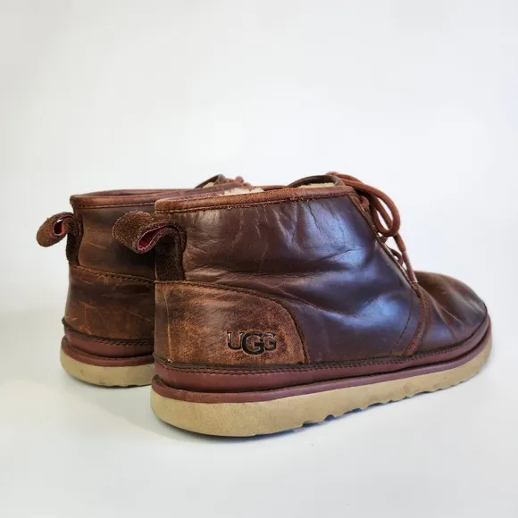 UGG Boots Mens‎ Size 11 Neumel Lined Brown Leather Chukka Lace Up Boots Western