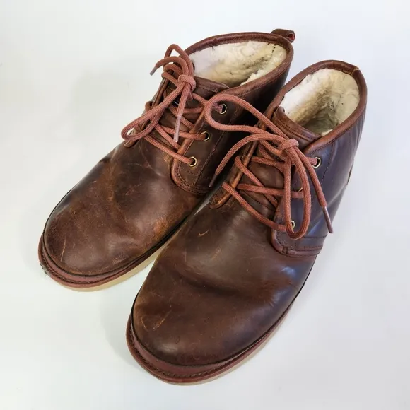 UGG Boots Mens‎ Size 11 Neumel Lined Brown Leather Chukka Lace Up Boots Western
