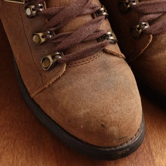 UGG Boots Womens Size 6 Brown Fritzi Leather Moto Side Zip Fur Lined Western
