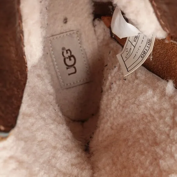 UGG Boots Womens Size 6 Brown Fritzi Leather Moto Side Zip Fur Lined Western