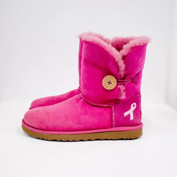 UGG Boots Womens Size 8 Bailey Pink Breast Cancer Awarenes Suede Limited Edition