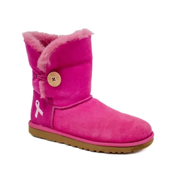 UGG Boots Womens Size 8 Bailey Pink Breast Cancer Awarenes Suede Limited Edition