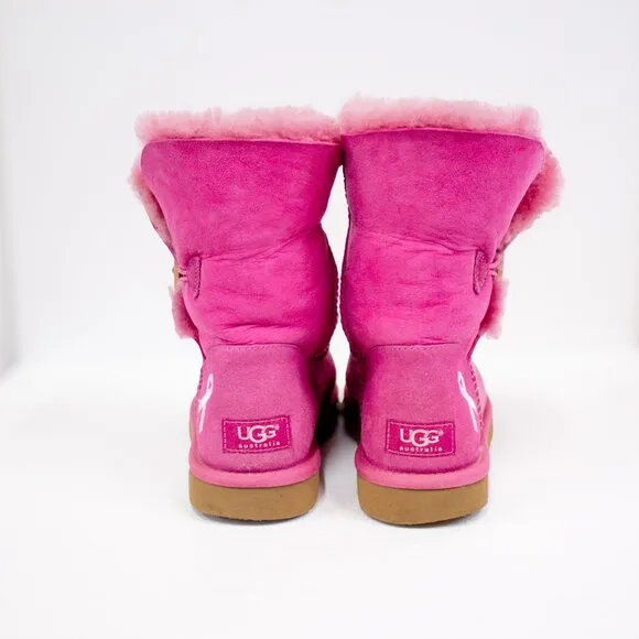 UGG Boots Womens Size 8 Bailey Pink Breast Cancer Awarenes Suede Limited Edition