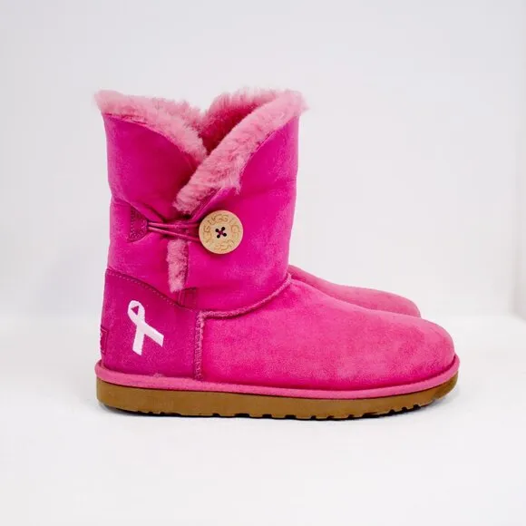 UGG Boots Womens Size 8 Bailey Pink Breast Cancer Awarenes Suede Limited Edition