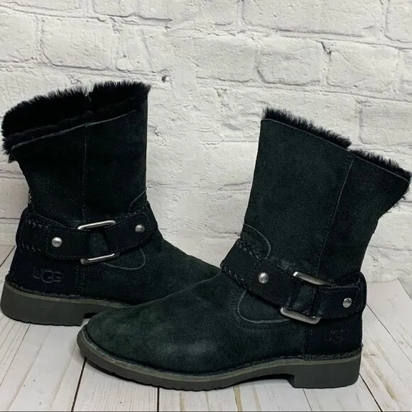 Ugg Cedric Black fur lined leather boots
