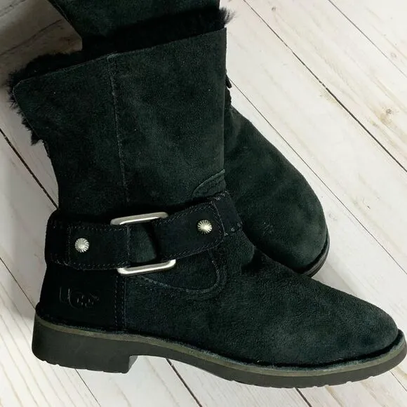 Ugg Cedric Black fur lined leather boots