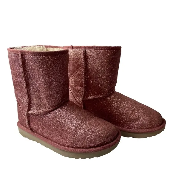 UGG Classic Glitter suede sheepskin fur lined Pink big girls boots Size 5