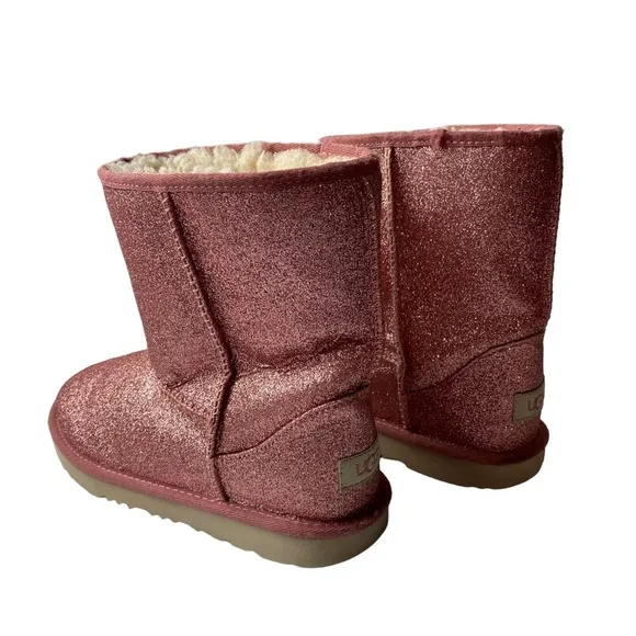 UGG Classic Glitter suede sheepskin fur lined Pink big girls boots Size 5
