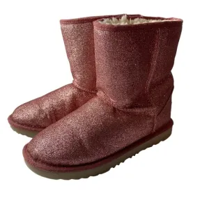 UGG Classic Glitter suede sheepskin fur lined Pink big girls boots Size 5