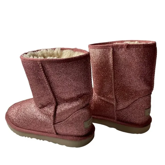 UGG Classic Glitter suede sheepskin fur lined Pink big girls boots Size 5