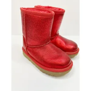 UGG Classic II Red Metallic Sparkle Boots Shearling Fur Youth Girls Sz 10
