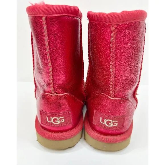 UGG Classic II Red Metallic Sparkle Boots Shearling Fur Youth Girls Sz 10