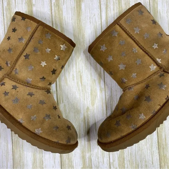 UGG Classic Short II Brown Star Print Water Resistant Suede Boots