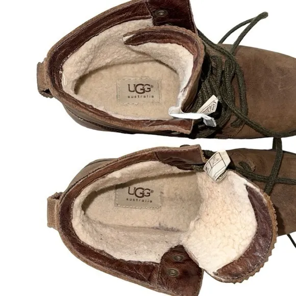 UGG Denhali Brown Leather Fur Lined Waterproof Hiking‎ Boots