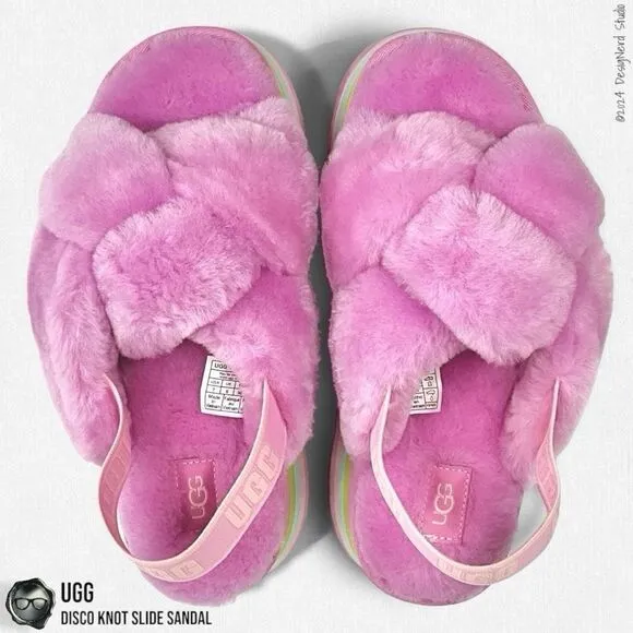 UGG DISCO KNOT PLATFORM SLIDE SANDAL IN WILDFLOWER FUCHSIA SIZE 7 WOMEN’S SHOE