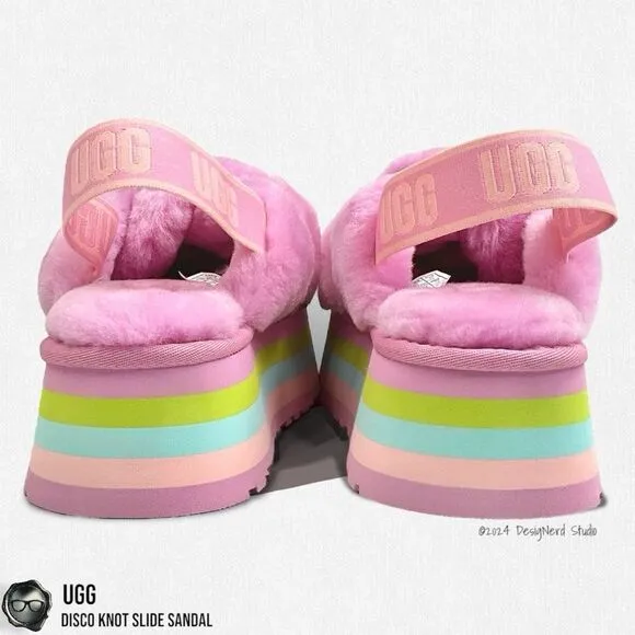 UGG DISCO KNOT PLATFORM SLIDE SANDAL IN WILDFLOWER FUCHSIA SIZE 7 WOMEN’S SHOE
