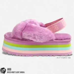 UGG DISCO KNOT PLATFORM SLIDE SANDAL IN WILDFLOWER FUCHSIA SIZE 7 WOMEN’S SHOE
