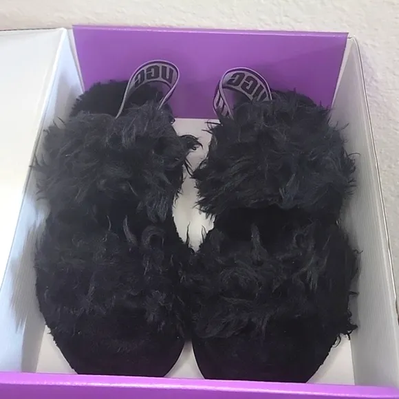 UGG FLUFF SUGAR BLACK SLIDES 7