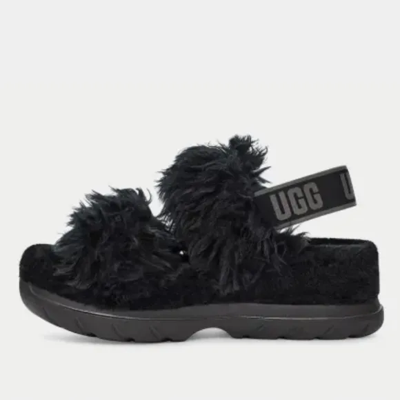 UGG FLUFF SUGAR BLACK SLIDES 7