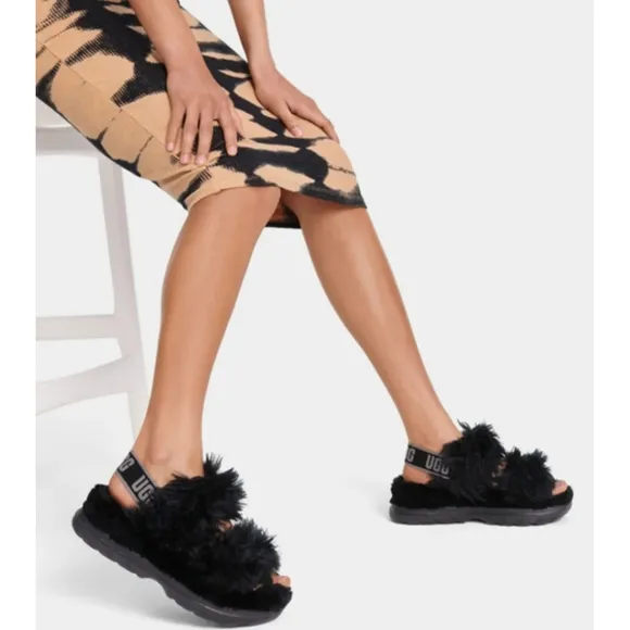 UGG FLUFF SUGAR BLACK SLIDES 7
