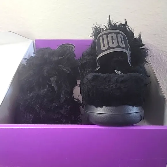 UGG FLUFF SUGAR BLACK SLIDES 7