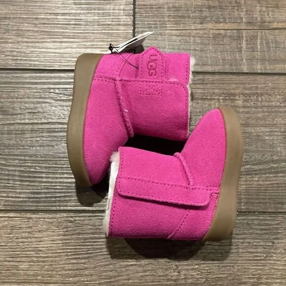 UGG I KEELAN Boot Infant 0/1 Pink Suede Shoes Fur Lined Winter Boots NEW