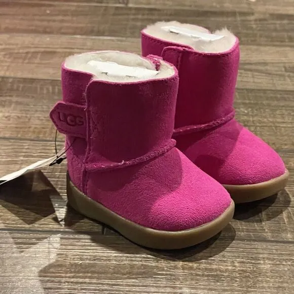 UGG I KEELAN Boot Infant 0/1 Pink Suede Shoes Fur Lined Winter Boots NEW