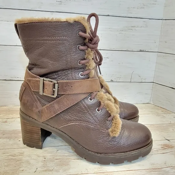 Ugg ingrid fur lined lace up combat boot 1013800