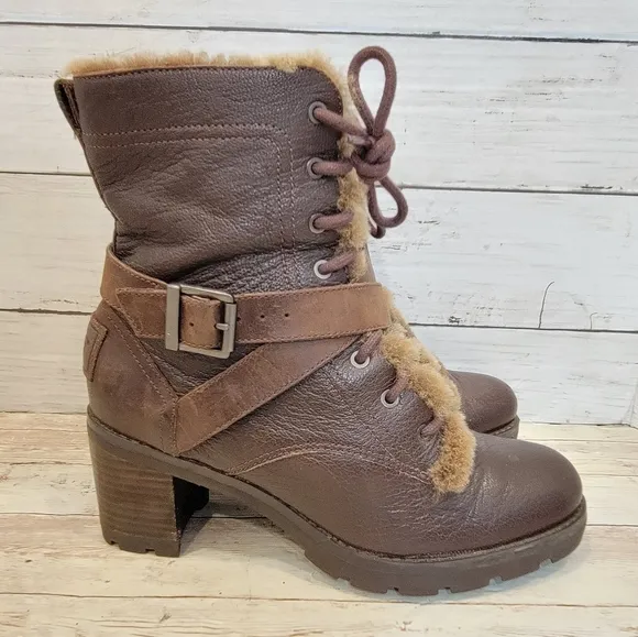 Ugg ingrid fur lined lace up combat boot 1013800