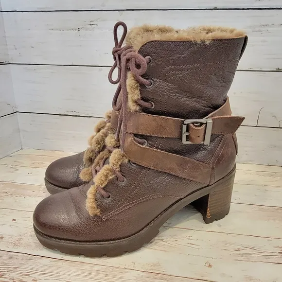 Ugg ingrid fur lined lace up combat boot 1013800