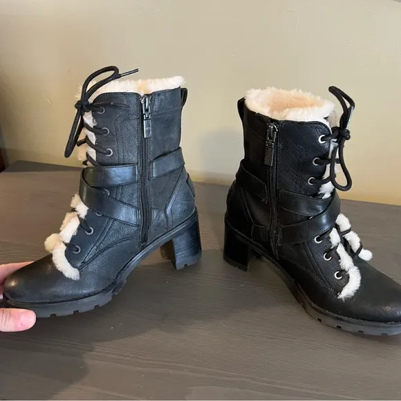 UGG Ingrid Leather Sheepskin Lace Up Boots