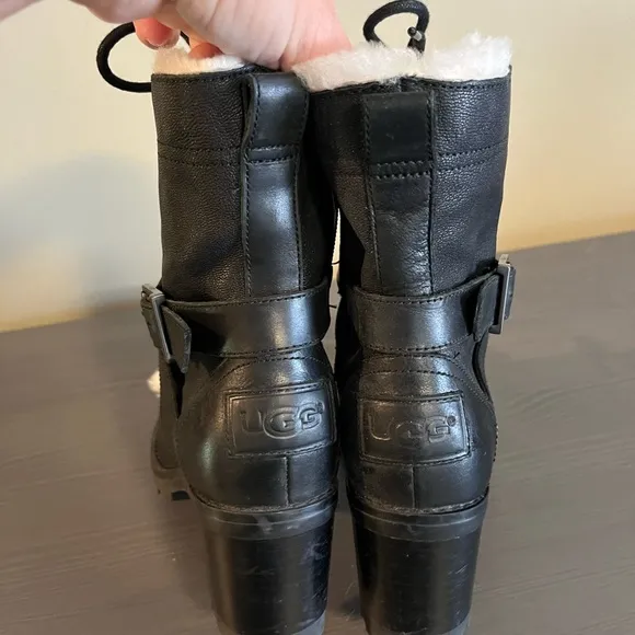 UGG Ingrid Leather Sheepskin Lace Up Boots