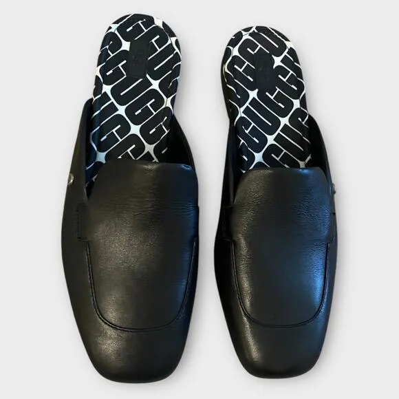 Ugg Janaya Mule Black Leather US 10 Slip On Loafer Flats Old Money Preppy Luxury