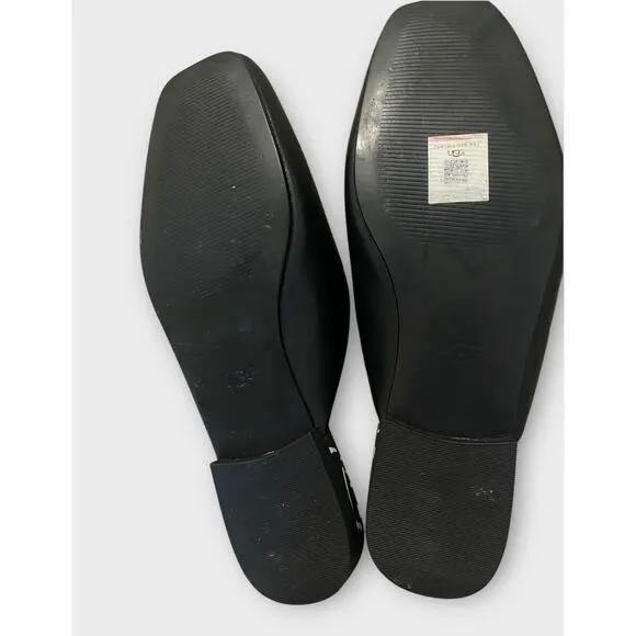 Ugg Janaya Mule Black Leather US 10 Slip On Loafer Flats Old Money Preppy Luxury