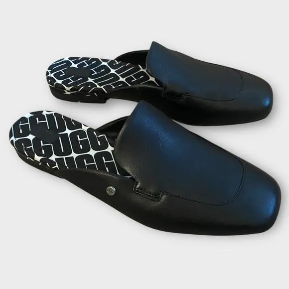 Ugg Janaya Mule Black Leather US 10 Slip On Loafer Flats Old Money Preppy Luxury