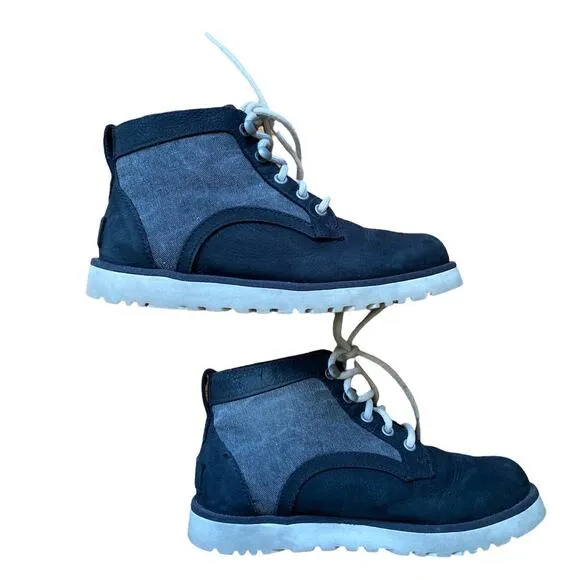 UGG Kids Black and Gray Sherpa Lining Lace Up Boots 4us