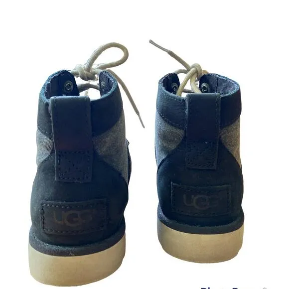 UGG Kids Black and Gray Sherpa Lining Lace Up Boots 4us