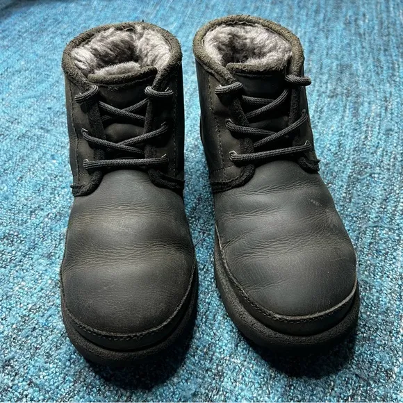 UGG Kids Neumel 11 Waterproof Leather Lace Up Boots in Dark Brown