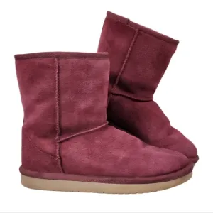 UGG Koolaburra Suede Leather Shearling Fur Lined Winter Boots Cranberry Size 4