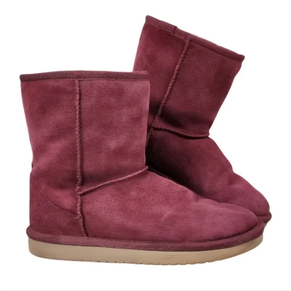 UGG Koolaburra Suede Leather Shearling Fur Lined Winter Boots Cranberry Size 4
