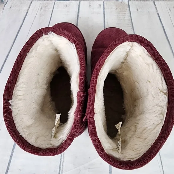 UGG Koolaburra Suede Leather Shearling Fur Lined Winter Boots Cranberry Size 4